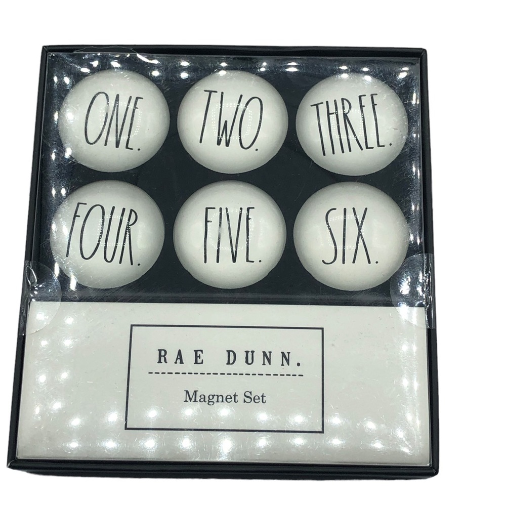 NIB Rae Dunn Magnet Set 6 Glass Dome Numbers Spellout White Black Font New